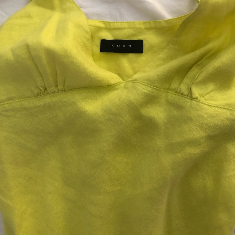 100% Linen bright green spaghetti strap dress